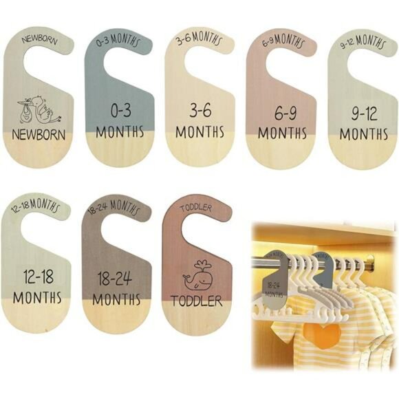 Baby closet dividers wooden size labels nursery clothes organizer newborn toddle - Picture 1 of 8